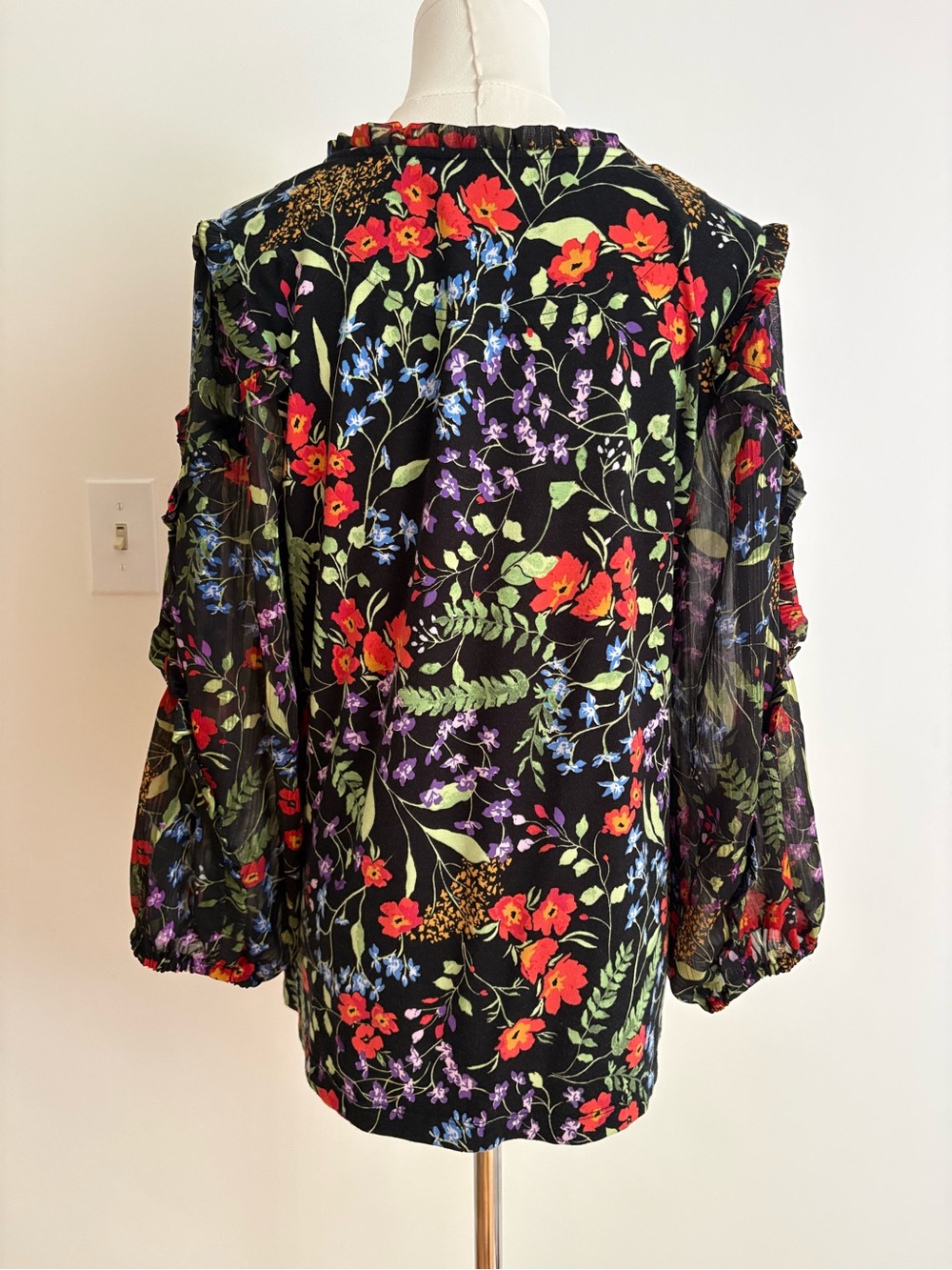Anthropologie Maeve Floral Blouse with Sheer Gathered Sleeves - Picture 15 of 16